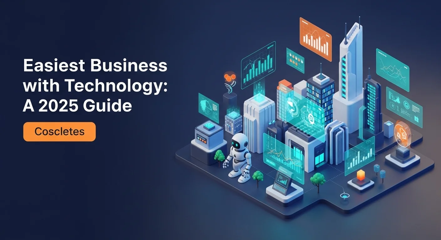 Modern technology landscape with business elements and tech solutions for Easiest Business