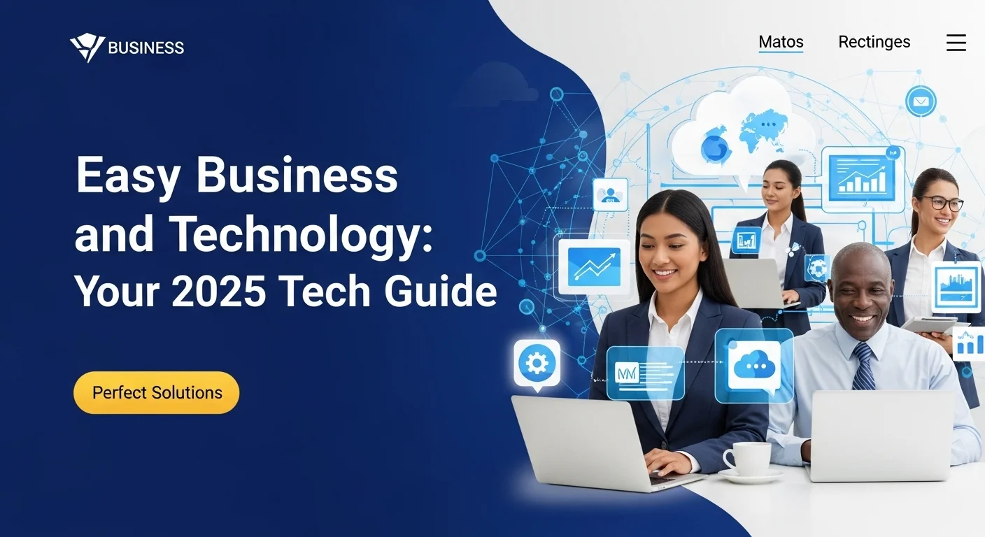 Modern technology landscape with business elements and tech solutions for Easy Business