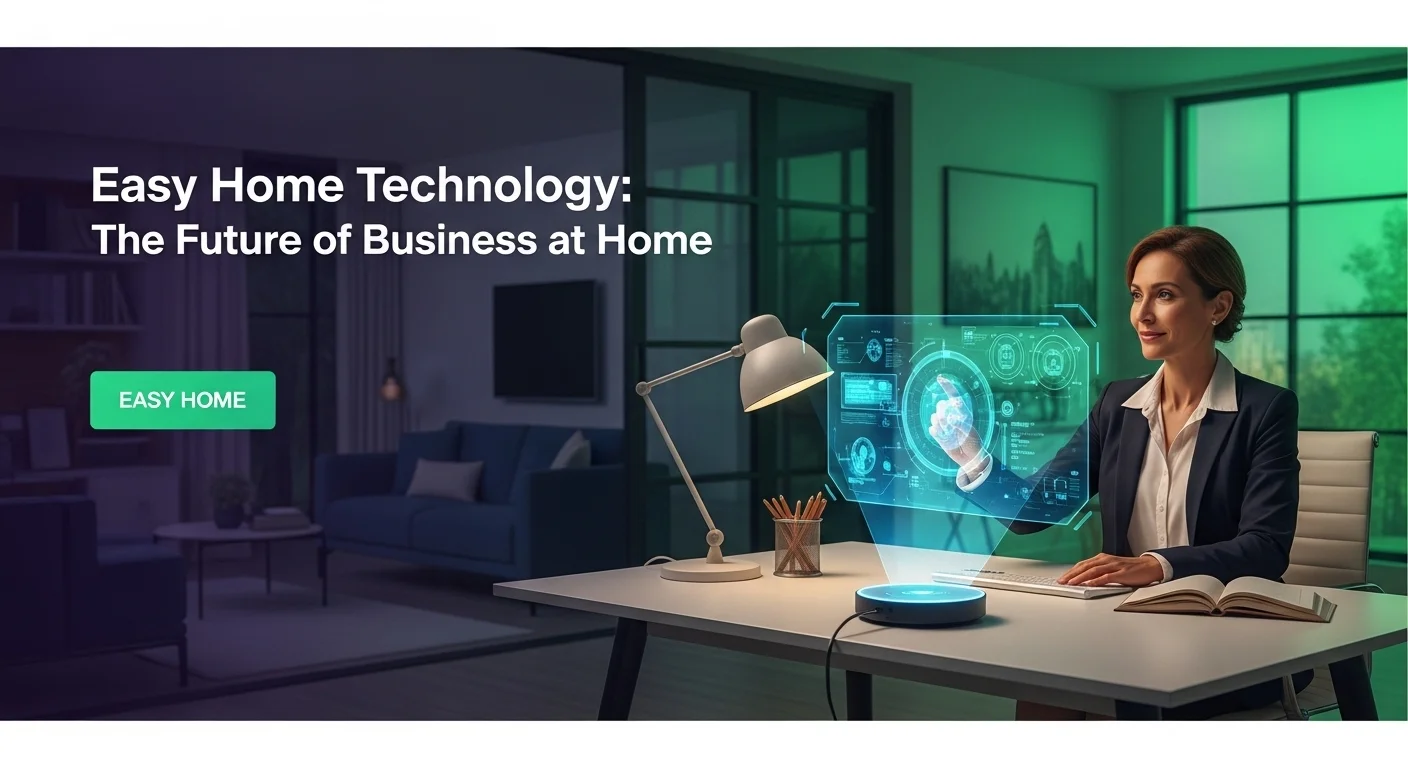 Modern technology landscape with business elements and tech solutions for Easy Home