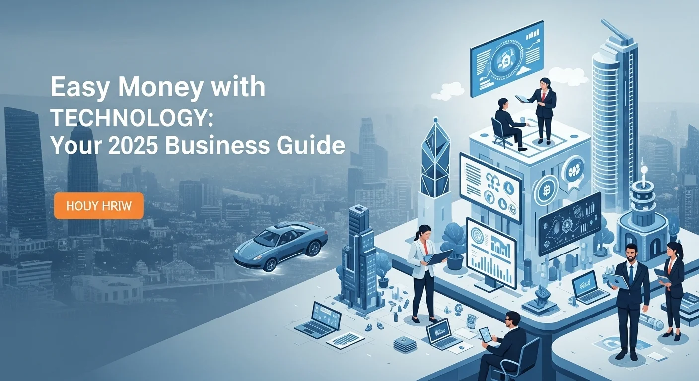 Modern technology landscape with business elements and tech solutions for Easy Money