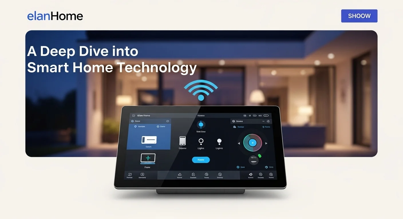 Modern technology landscape with business elements and tech solutions for Elan Home