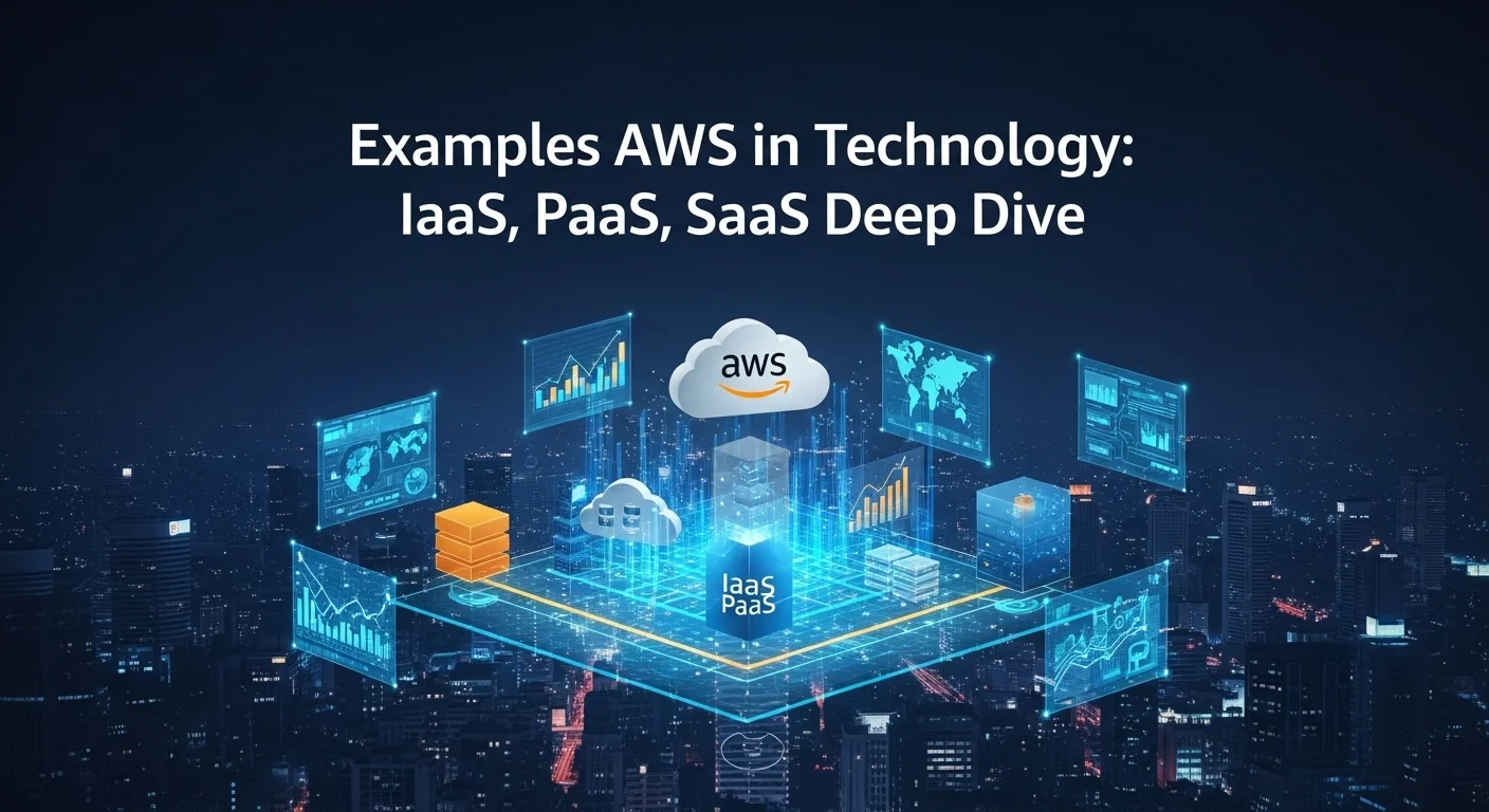 Modern technology landscape with business elements and tech solutions for Examples Aws