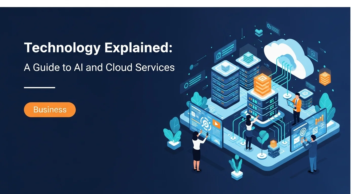 Modern technology landscape with business elements and tech solutions for Explained