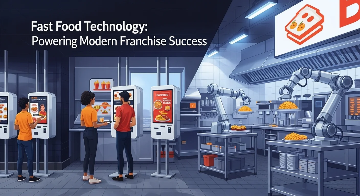 Modern technology landscape with business elements and tech solutions for Fast Food