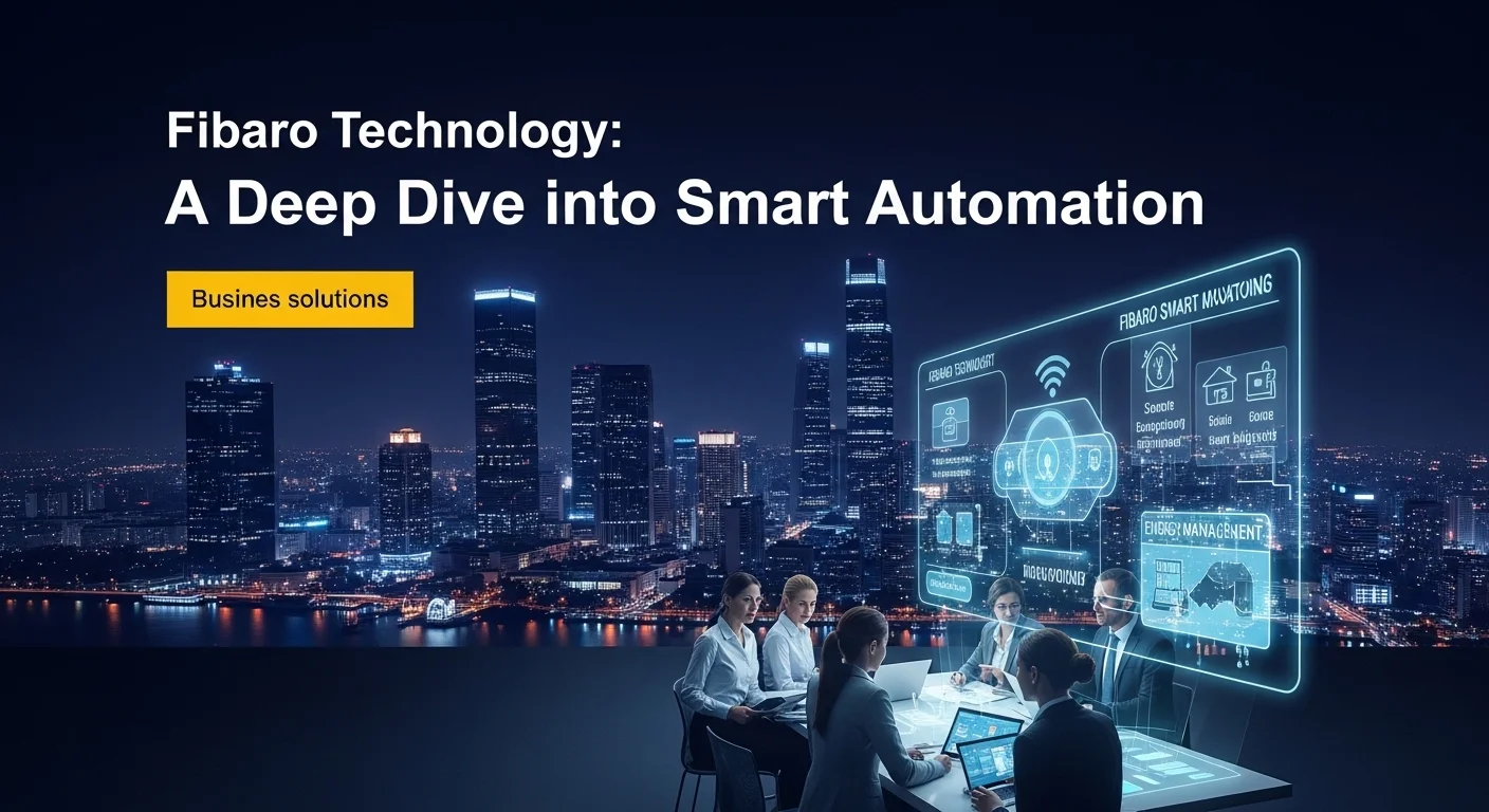 Modern technology landscape with business elements and tech solutions for Fibaro