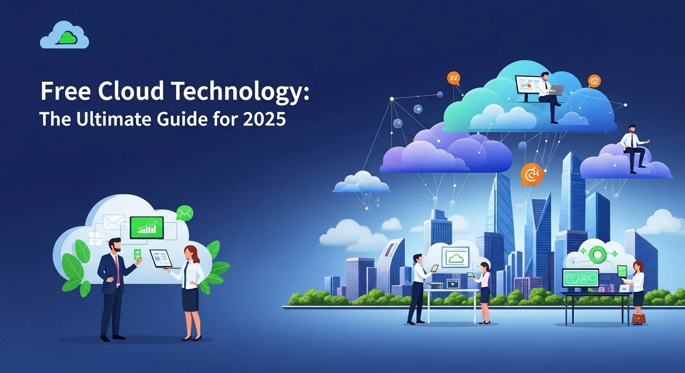 Modern technology landscape with business elements and tech solutions for Free Cloud