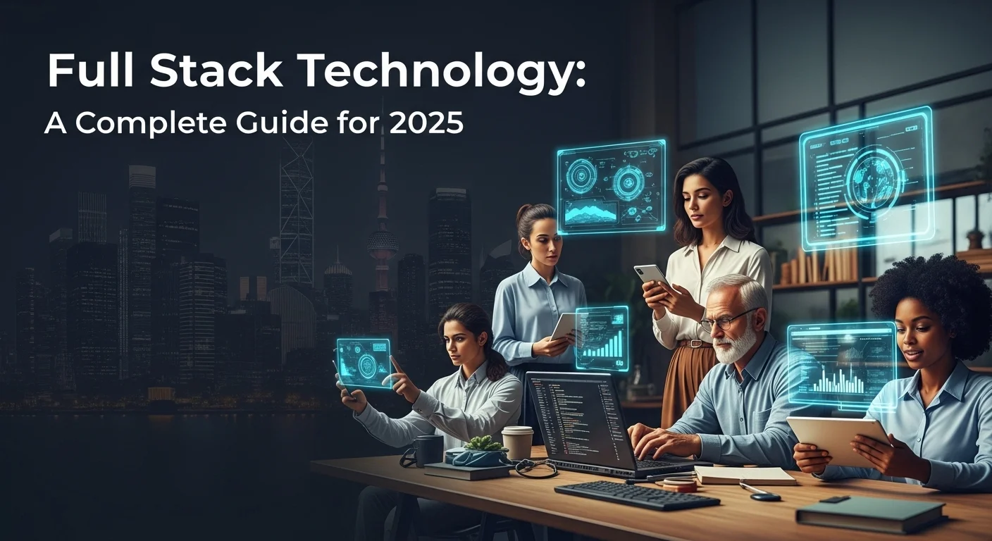 Business technology with innovation and digital resources to discover Full Stack