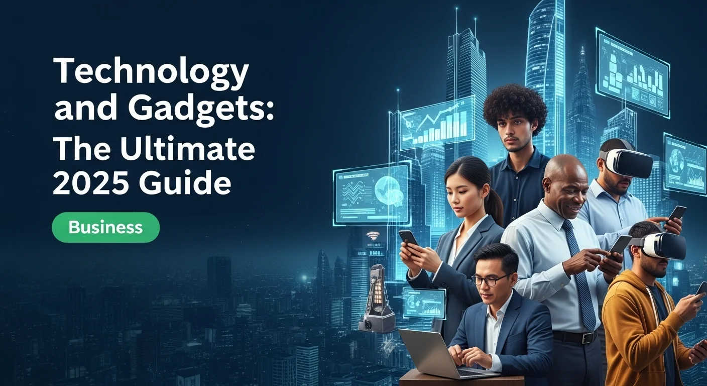Modern technology landscape with business elements and tech solutions for Gadgets