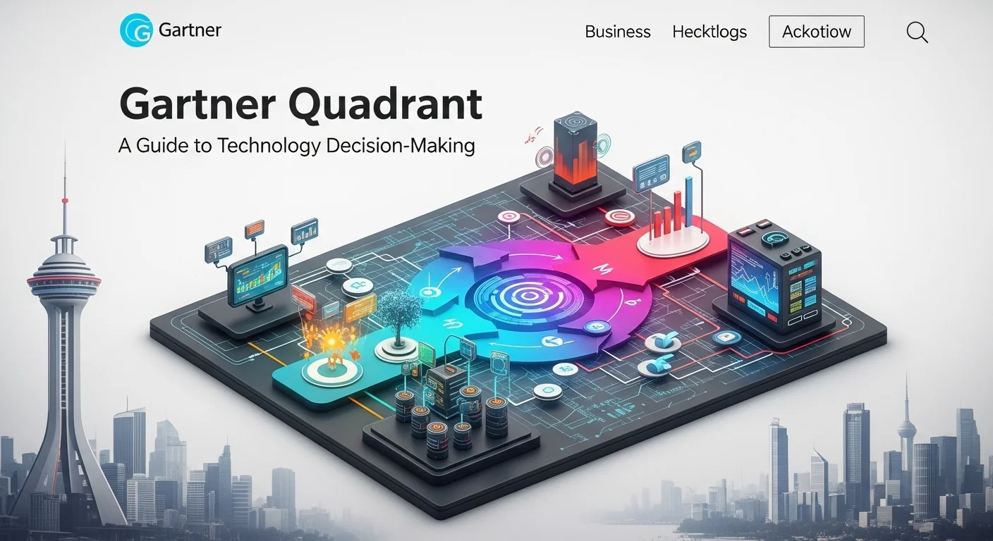 Modern technology landscape with business elements and tech solutions for Gartner Quadrant