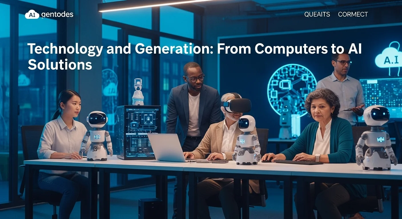 Modern technology landscape with business elements and tech solutions for Generation