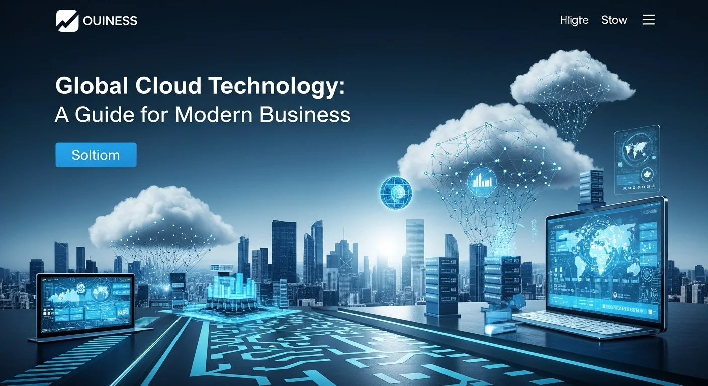 Modern technology landscape with business elements and tech solutions for Global Cloud
