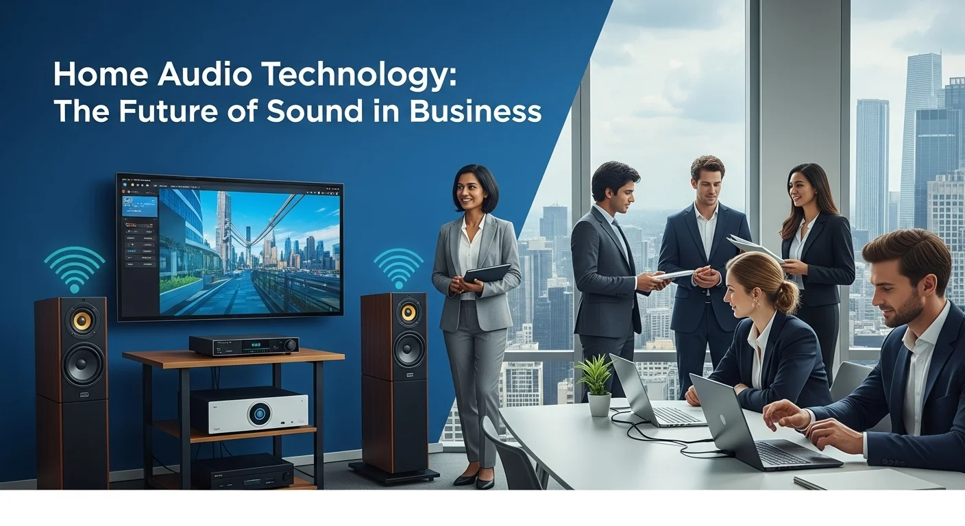 Modern technology landscape with business elements and tech solutions for Home Audio