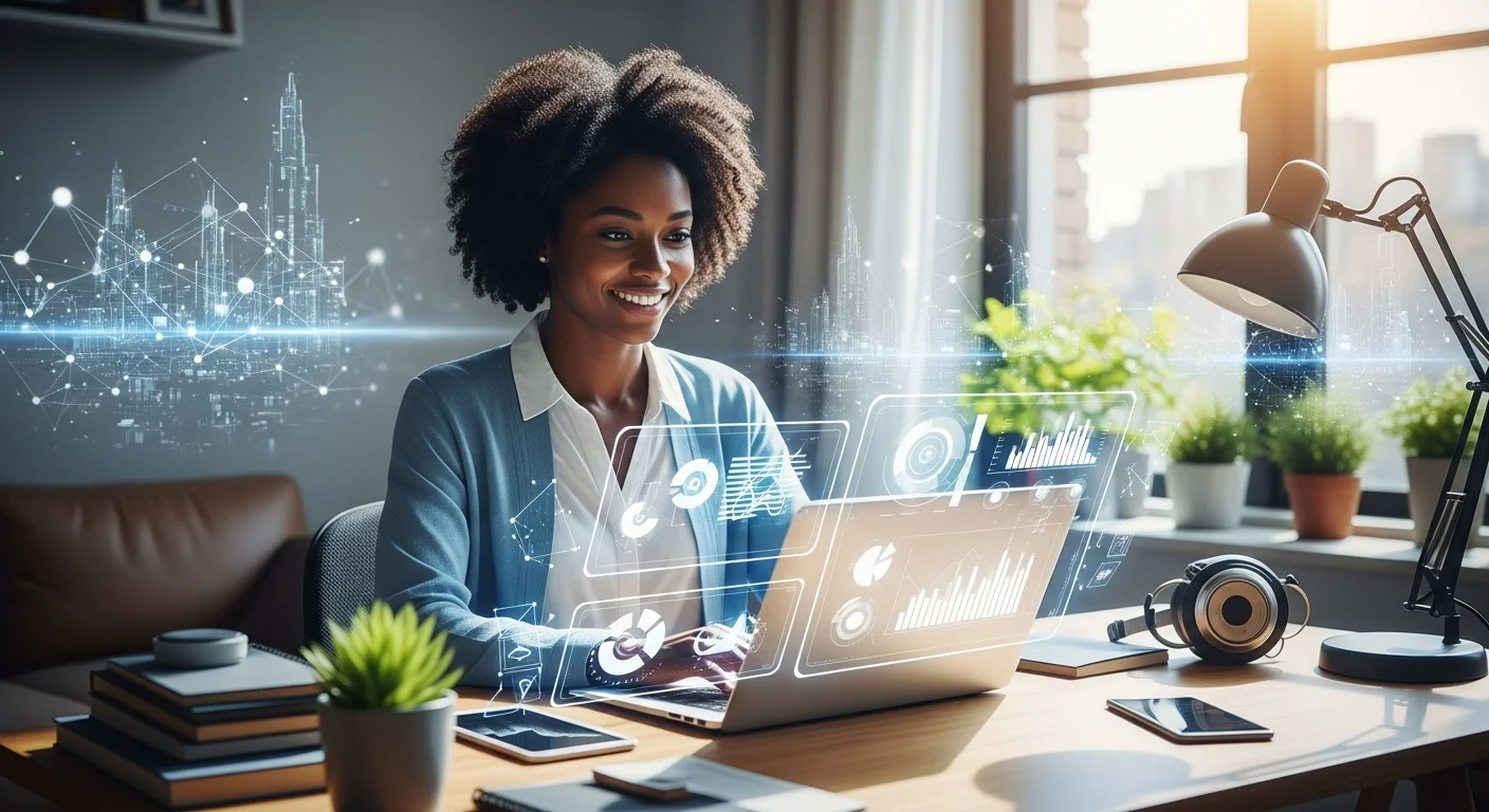 Modern technology landscape with business elements and tech solutions for Home Based Businesses Idea