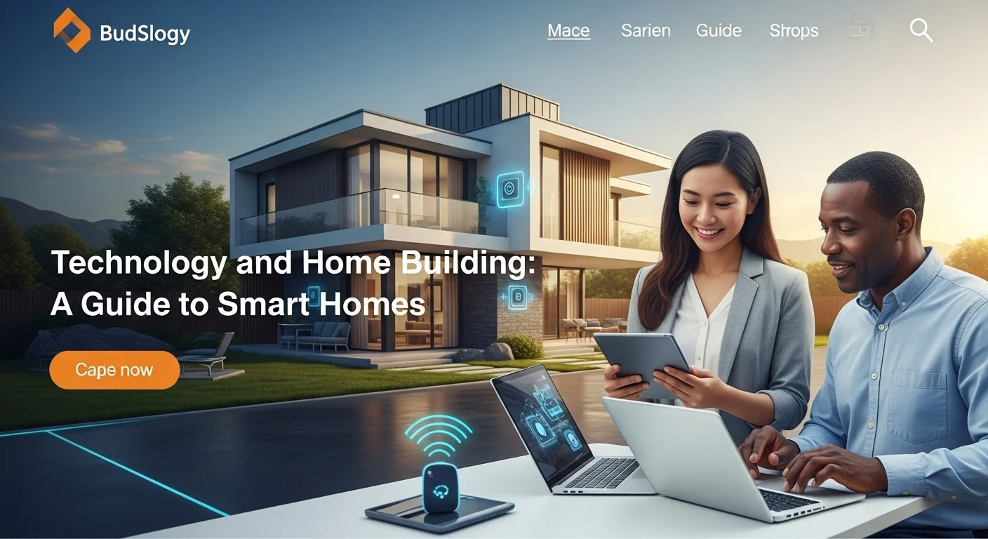 Modern technology landscape with business elements and tech solutions for Home Building
