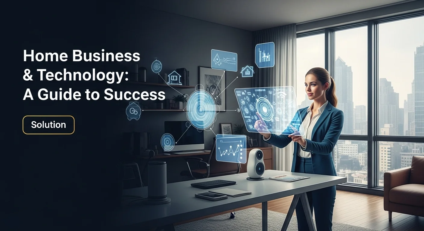 Modern technology landscape with business elements and tech solutions for Home Business