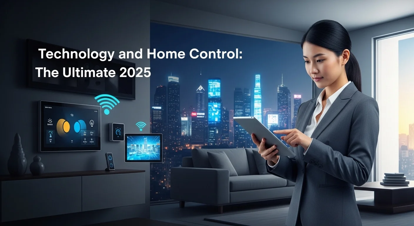 Modern technology landscape with business elements and tech solutions for Home Control