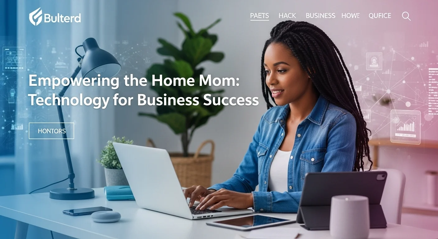 Modern technology landscape with business elements and tech solutions for Home Mom