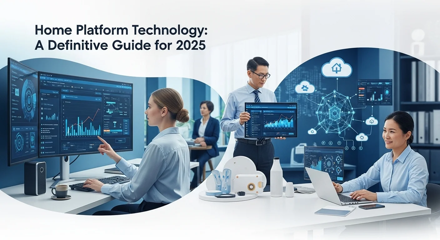 Modern technology landscape with business elements and tech solutions for Home Platform
