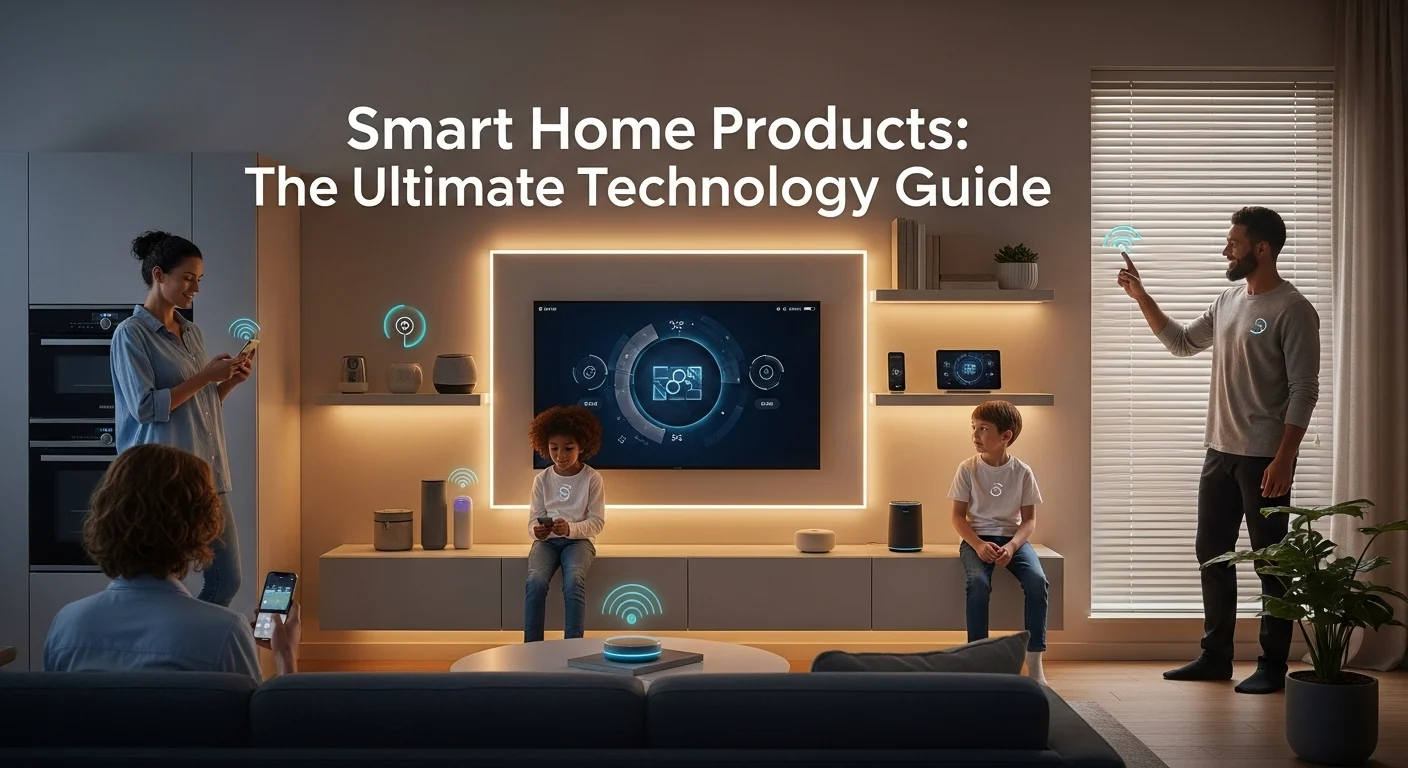 Modern technology landscape with business elements and tech solutions for Home Products