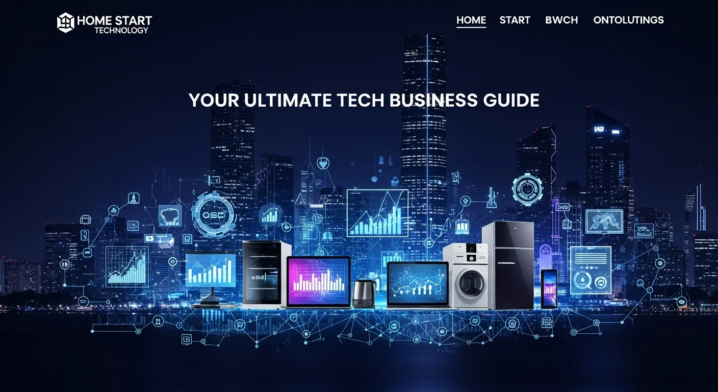 Modern technology landscape with business elements and tech solutions for Home Start