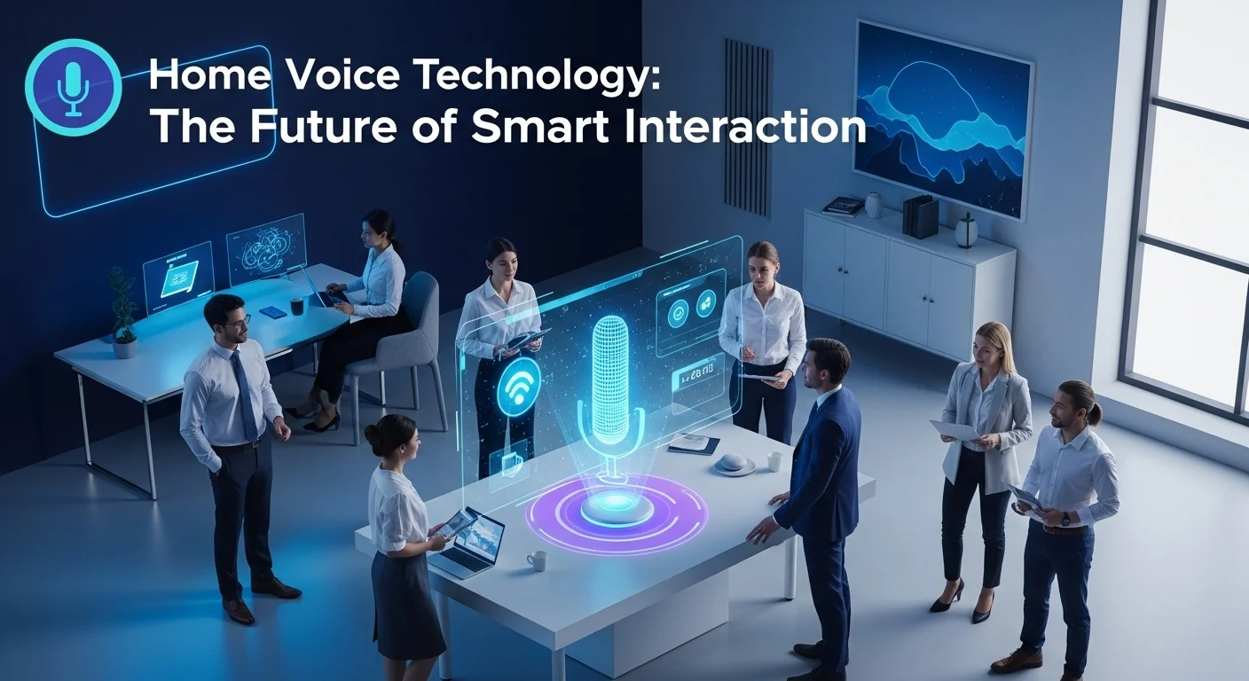 Modern technology landscape with business elements and tech solutions for Home Voice