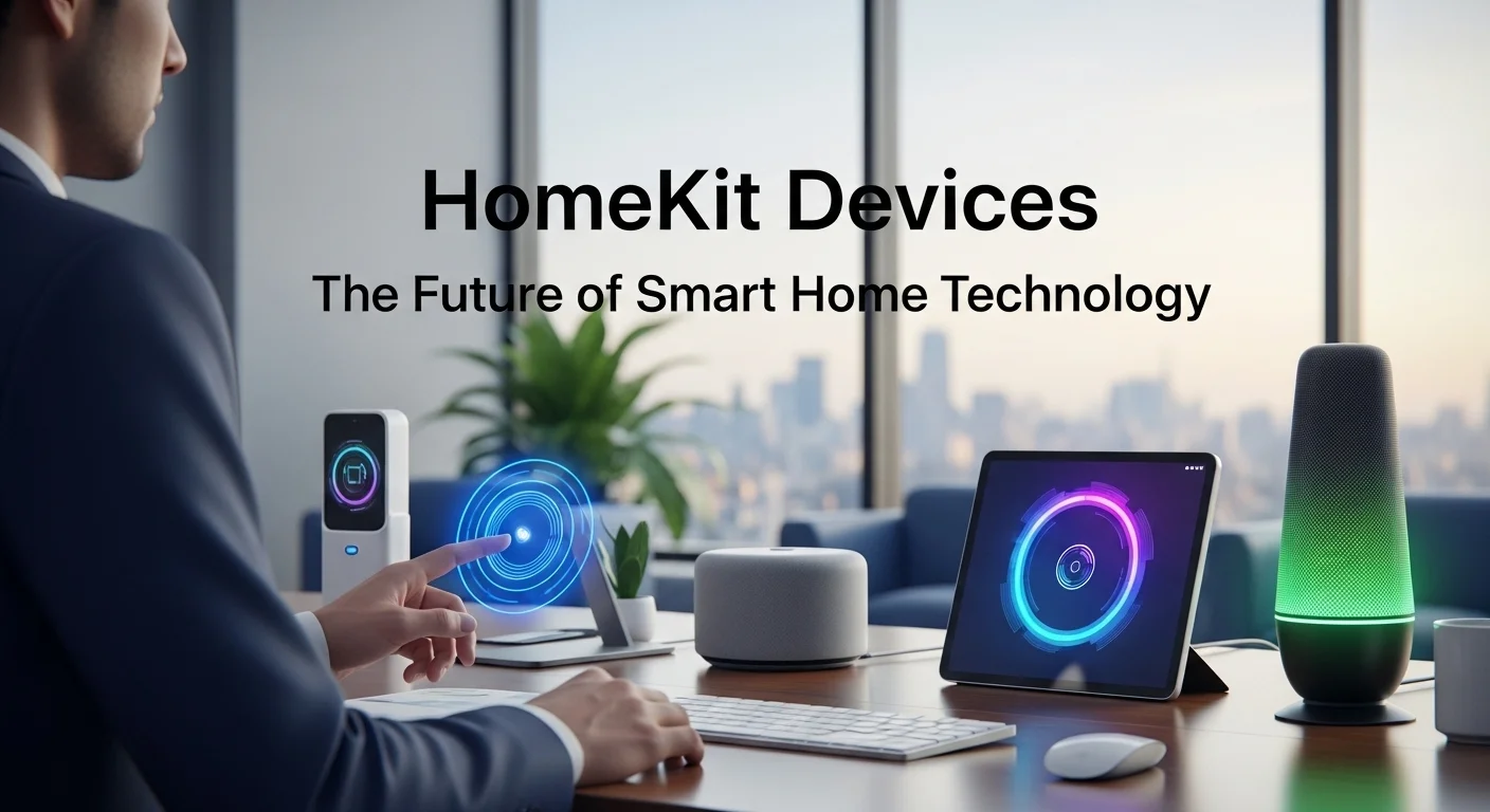 Modern technology landscape with business elements and tech solutions for Homekit Devices