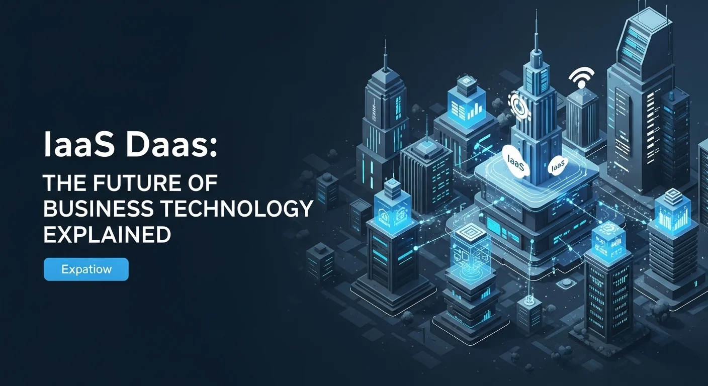 Modern technology landscape with business elements and tech solutions for Iaas Daas