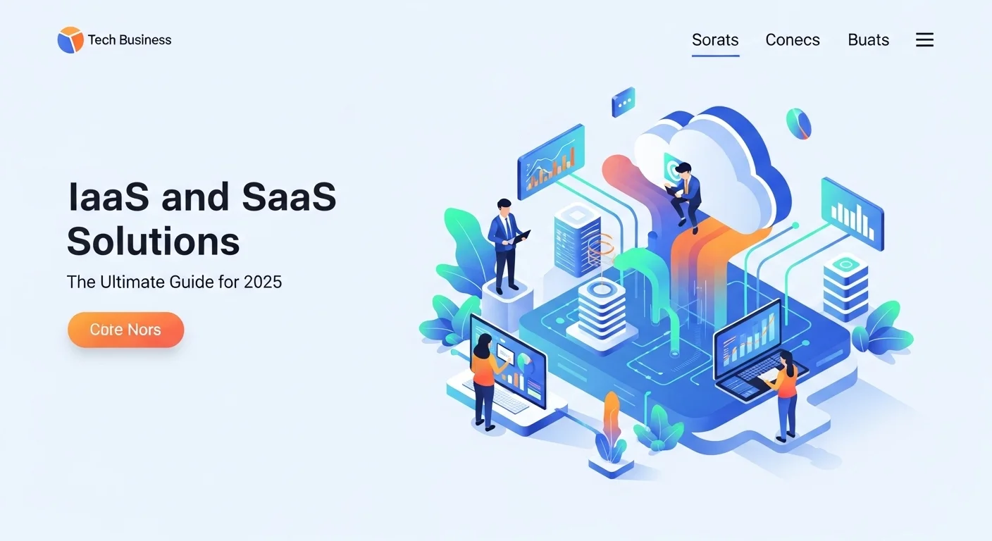 Modern technology landscape with business elements and tech solutions for Iaas Saas