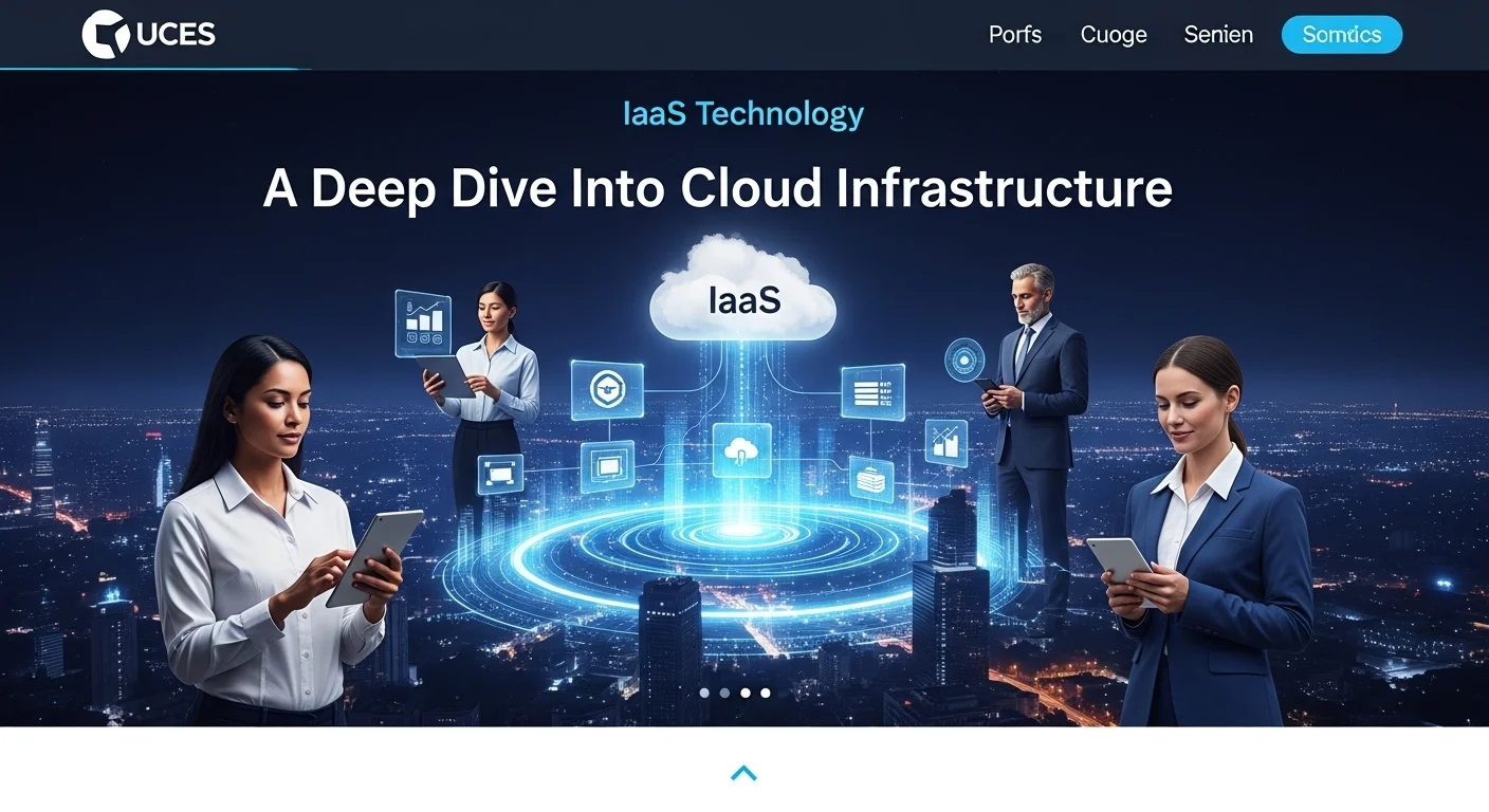 Modern technology landscape with business elements and tech solutions for Iaas