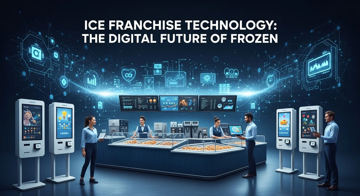 Modern technology landscape with business elements and tech solutions for Ice Franchise