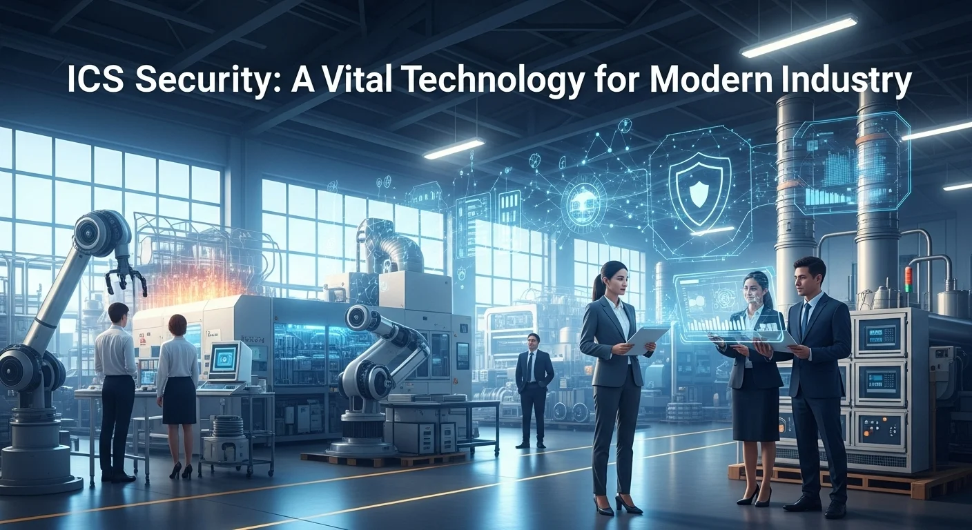 Modern technology landscape with business elements and tech solutions for Ics Security