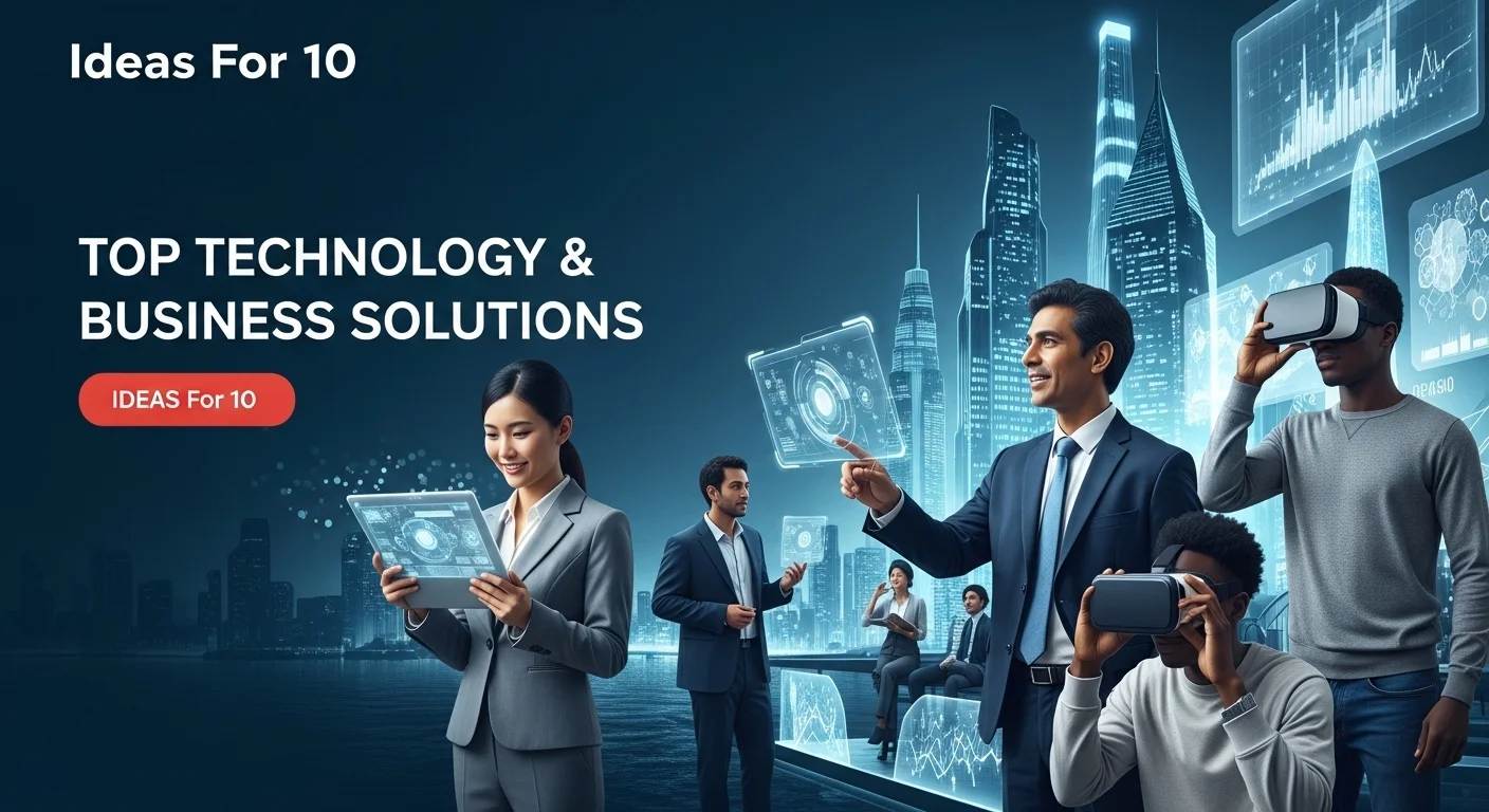 Modern technology landscape with business elements and tech solutions for Ideas For 10