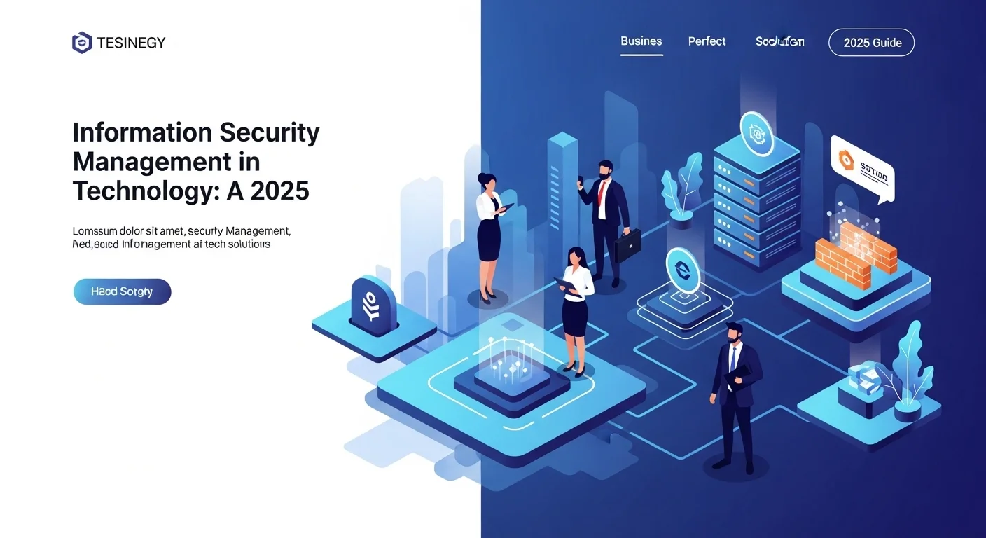 Modern technology landscape with business elements and tech solutions for Information Security Management