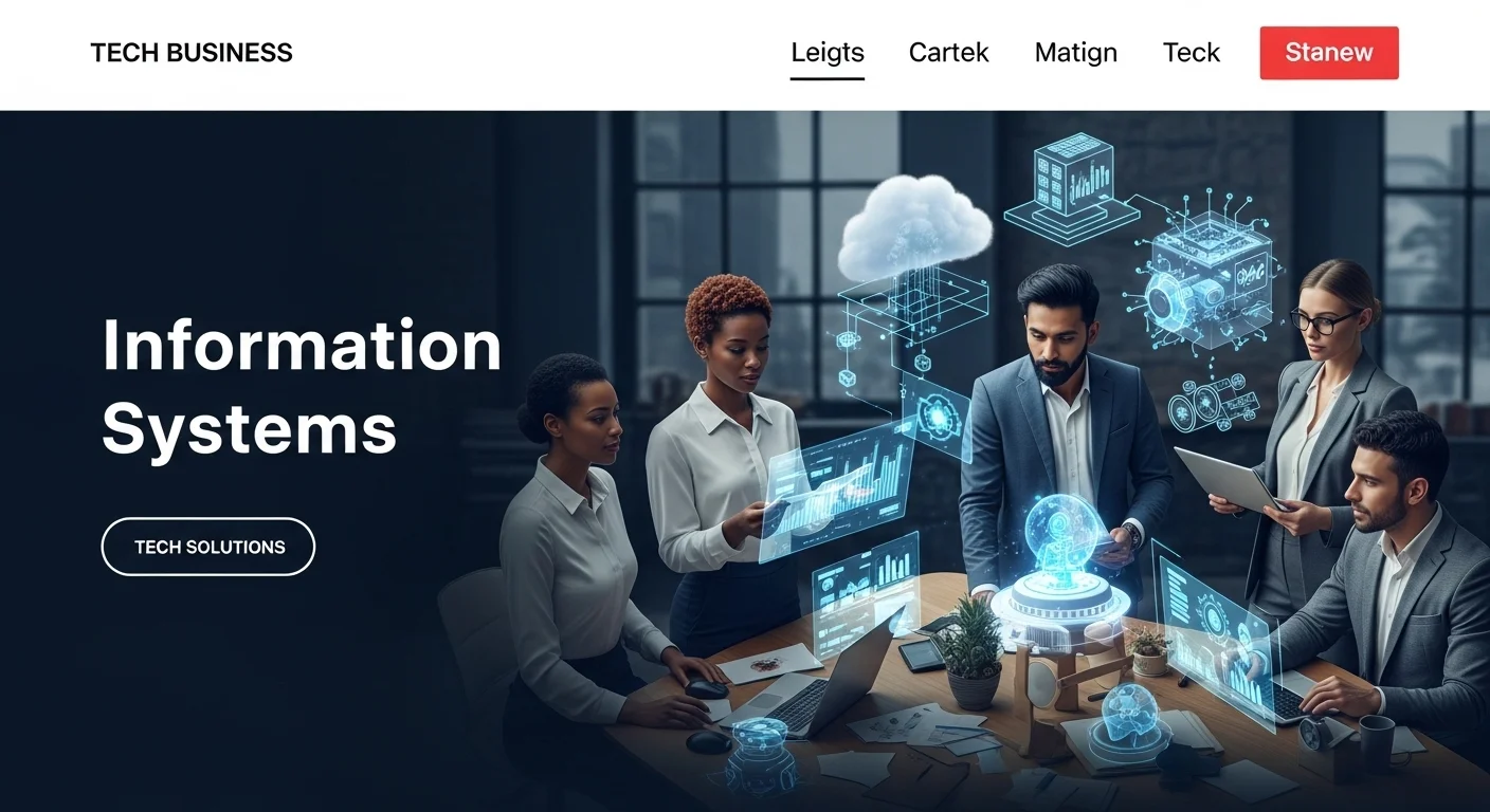 Modern technology landscape with business elements and tech solutions for Information Systems