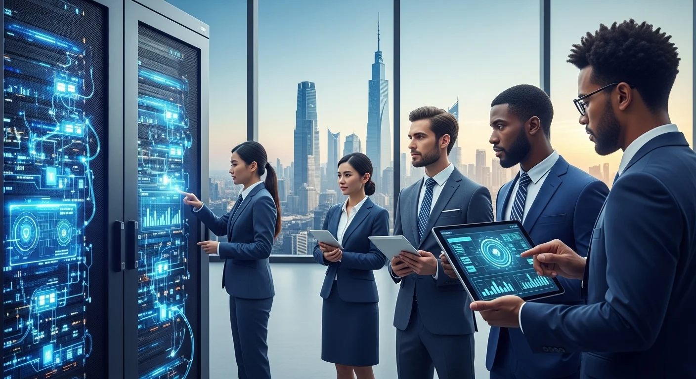 Modern technology landscape with business elements and tech solutions for Infrastructure Security