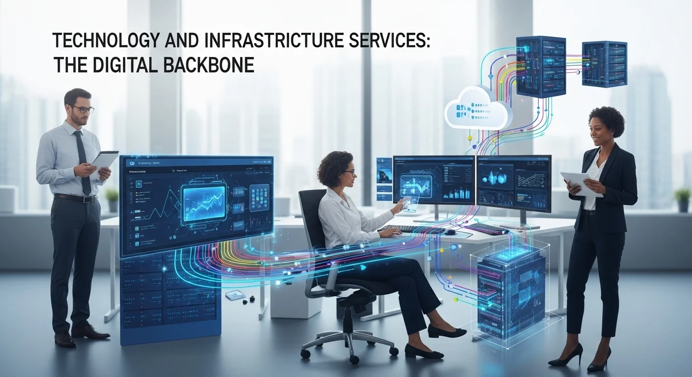 Business technology with innovation and digital resources to discover Infrastructure Services