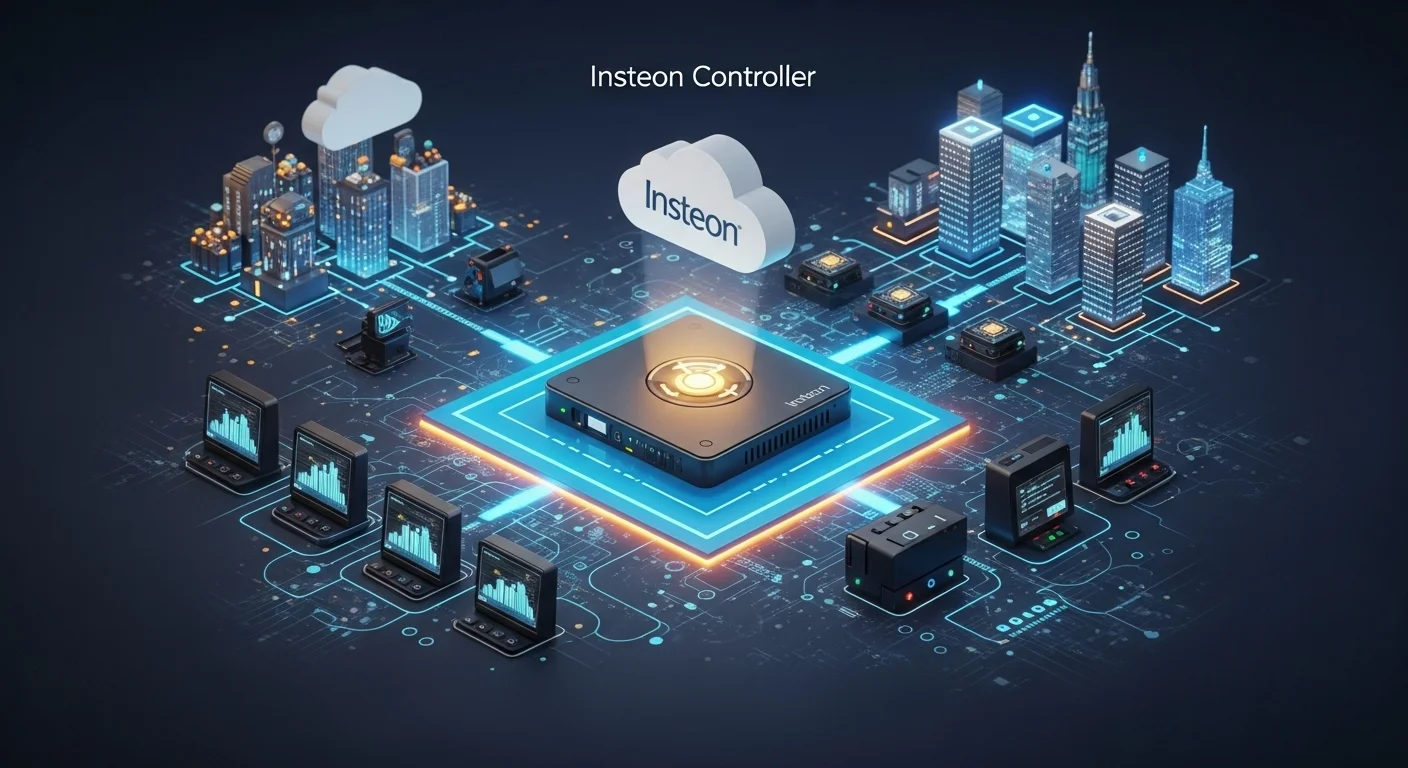 Modern technology landscape with business elements and tech solutions for Insteon Controller