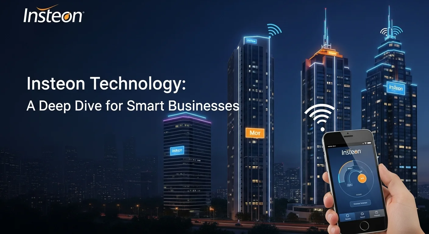 Modern technology landscape with business elements and tech solutions for Insteon