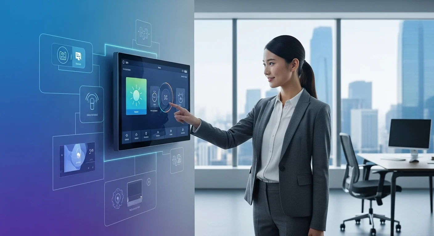 Modern technology landscape with business elements and tech solutions for Integrated Home