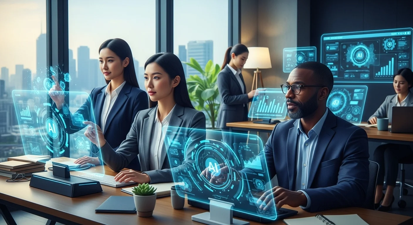 Modern technology landscape with business elements and tech solutions for Intelligence Applications