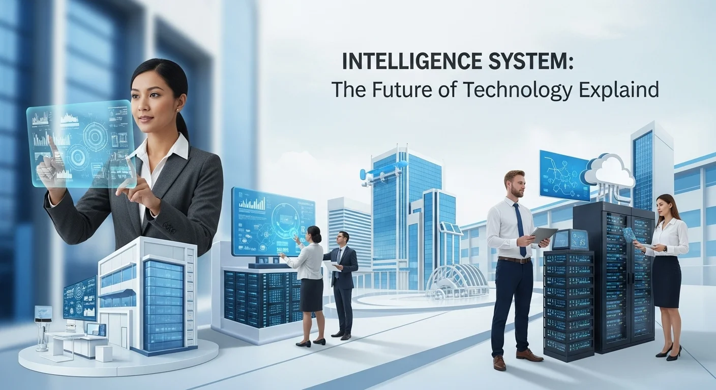 Modern technology landscape with business elements and tech solutions for Intelligence System