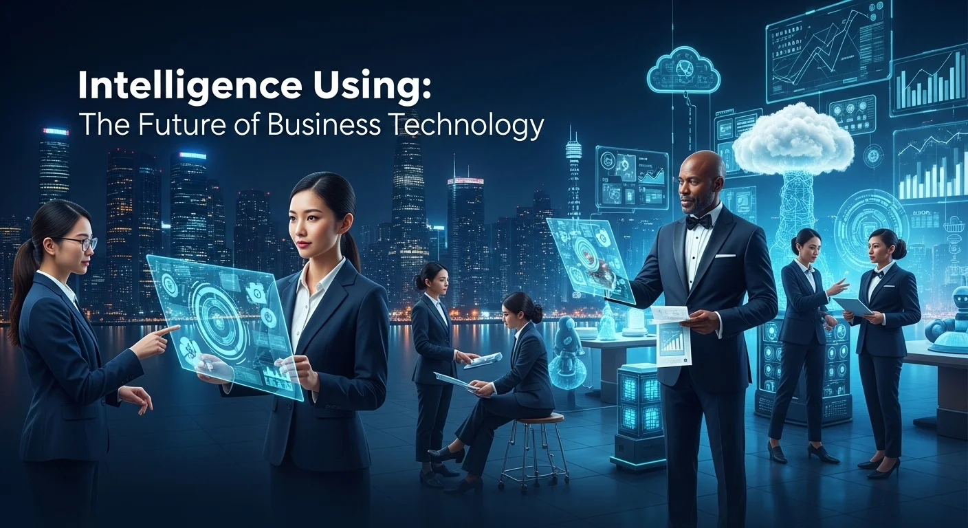 Modern technology landscape with business elements and tech solutions for Intelligence Using