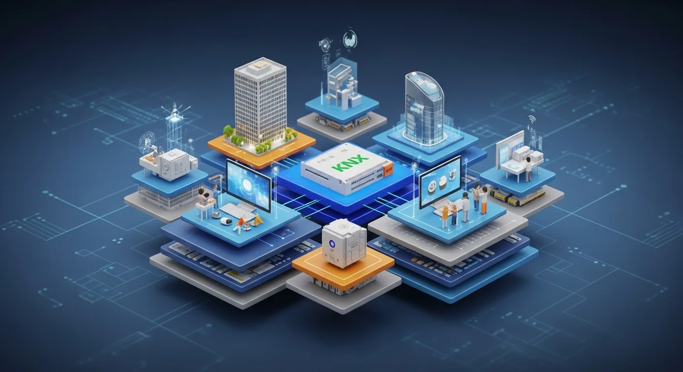 Modern technology landscape with business elements and tech solutions for Knx System