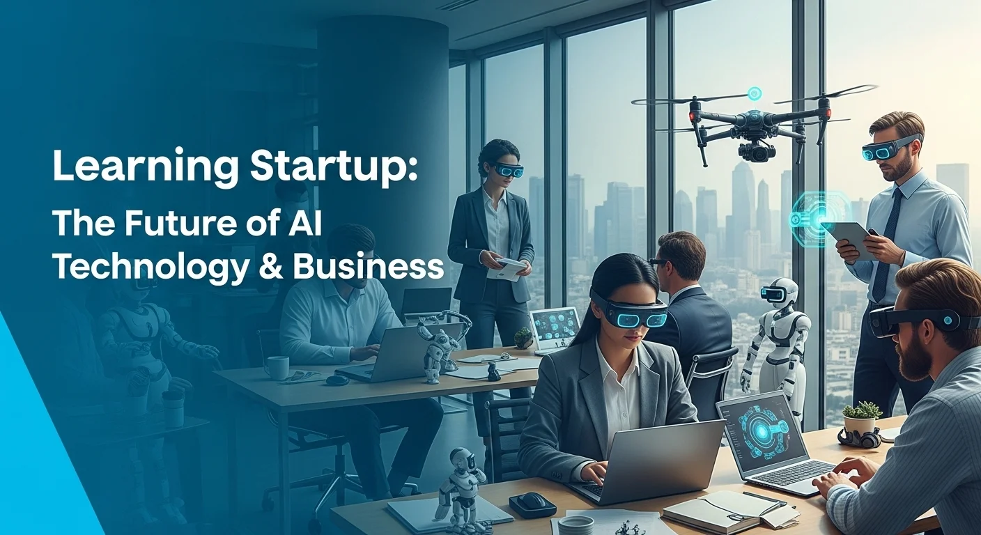 Modern technology landscape with business elements and tech solutions for Learning Startup