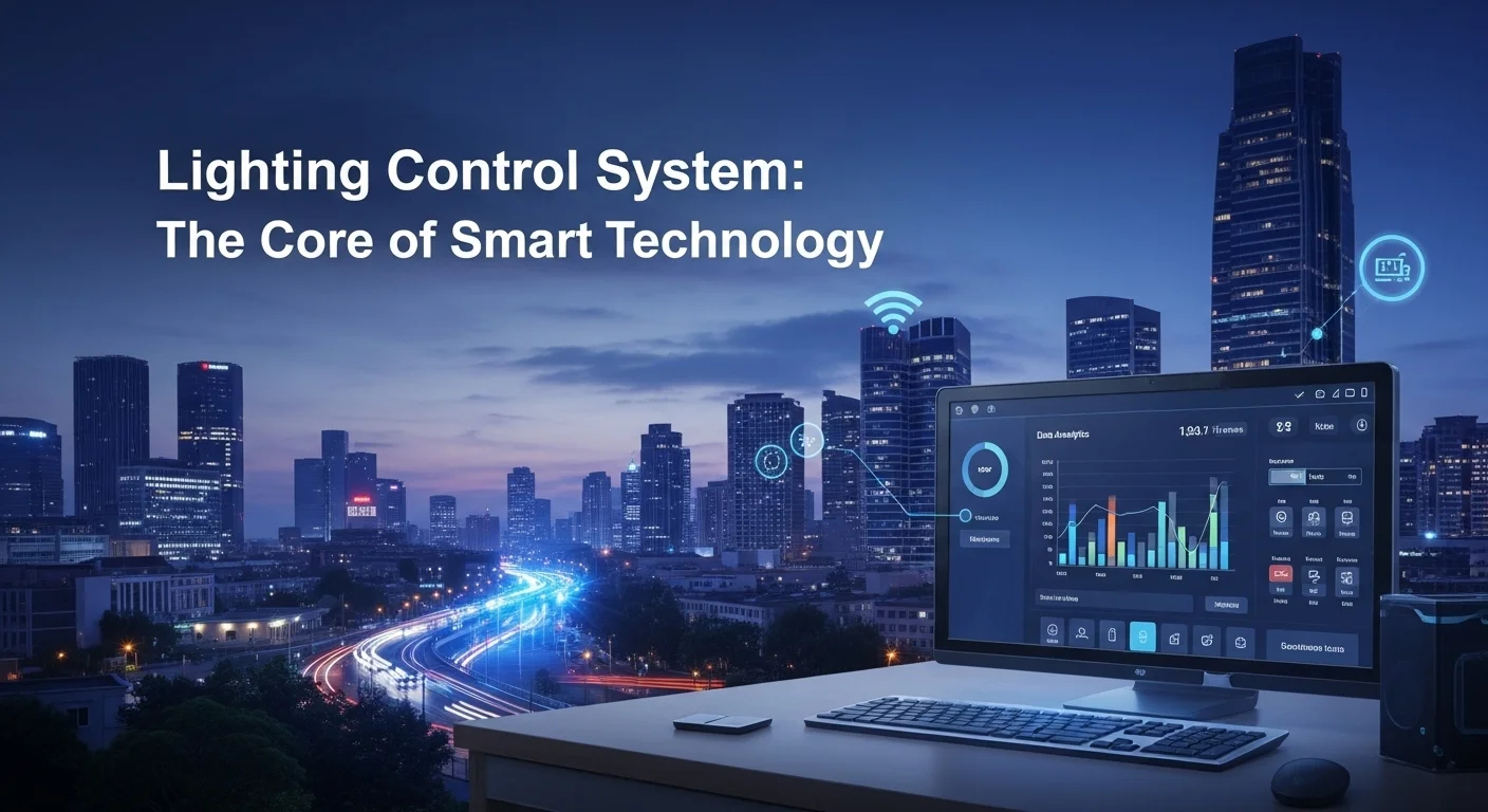 Modern technology landscape with business elements and tech solutions for Lighting Control System