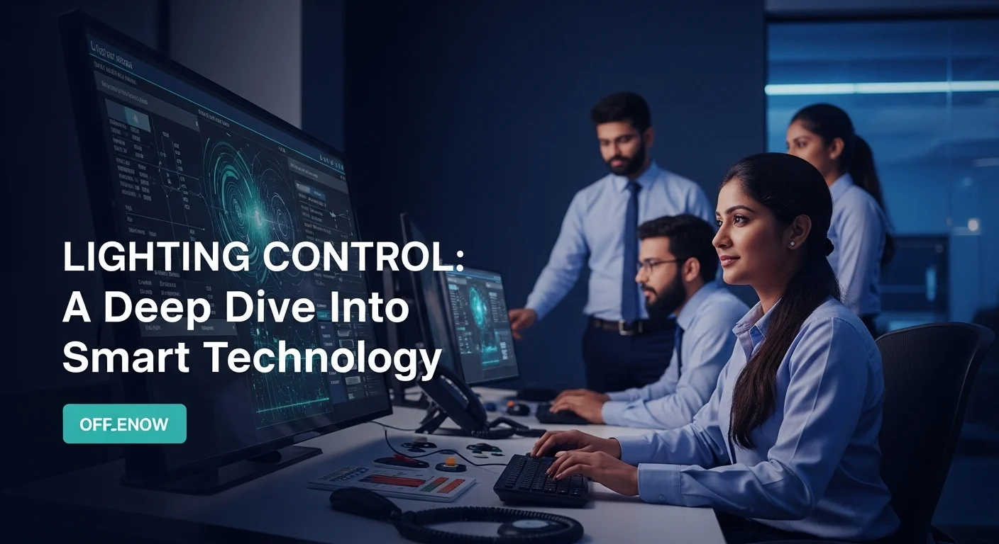 Modern technology landscape with business elements and tech solutions for Lighting Control