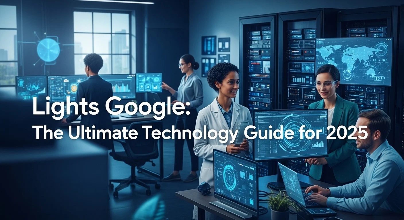 Modern technology landscape with business elements and tech solutions for Lights Google