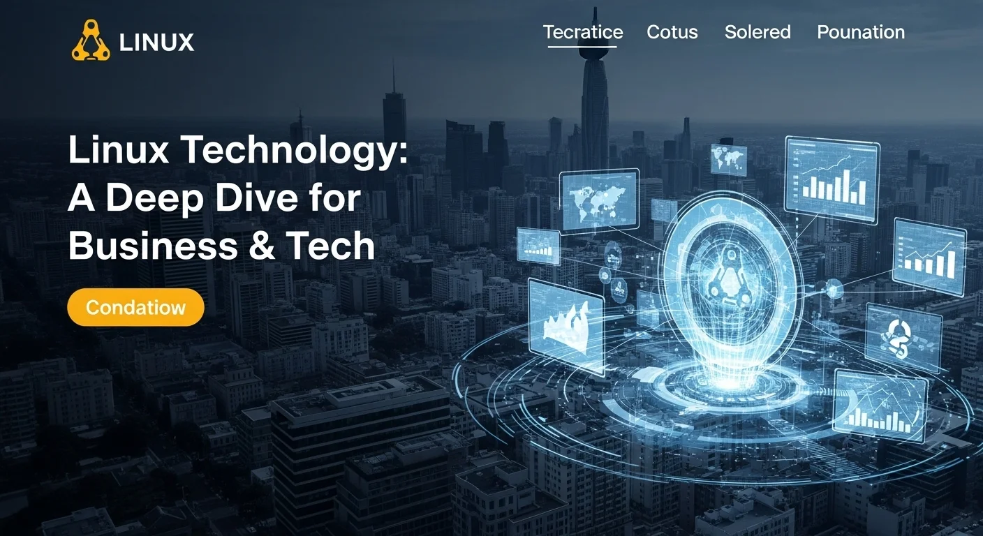 Modern technology landscape with business elements and tech solutions for Linux