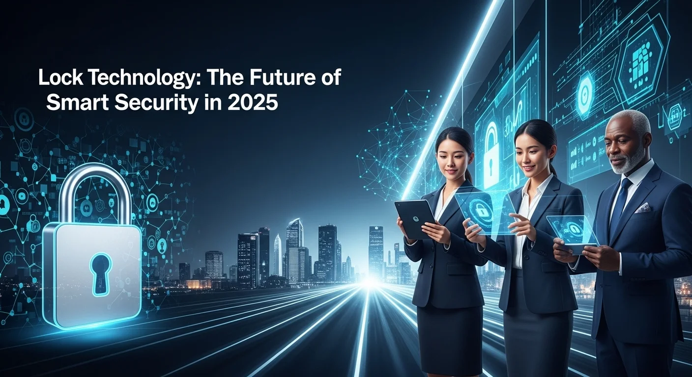 Modern technology landscape with business elements and tech solutions for Lock