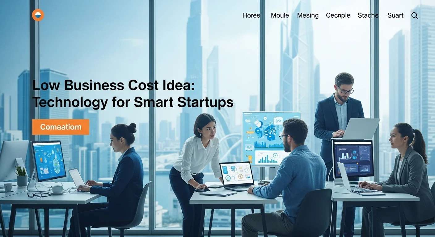 Modern technology landscape with business elements and tech solutions for Low Business Cost Idea